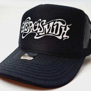 AeroSmith Foam Trucker Mesh Snapback Cap Hat Black new Rock American Retro Vinta
